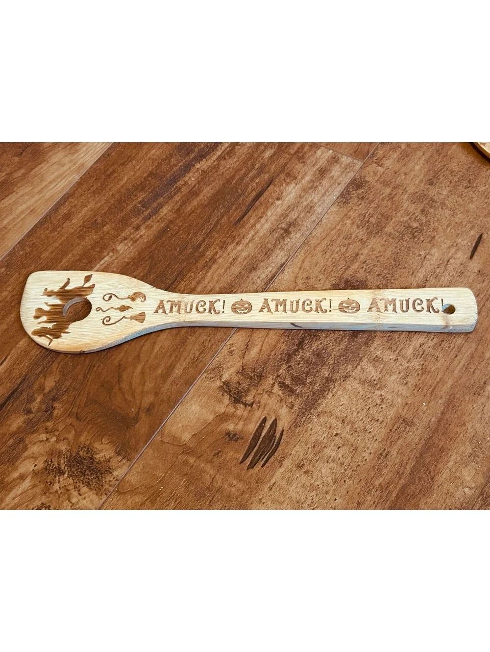 Set of 3 Halloween Themed Wooden Cooking Spoons with Engraved Designs